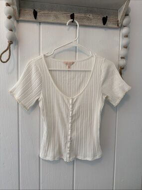 Rebecca Taylor Ribbed Button-Front Short Sleeve Top